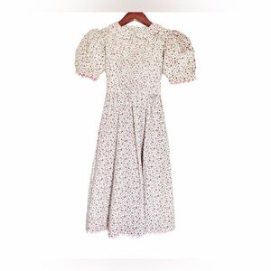 Floral Puff Sleeve Midi Dress in Pink and White